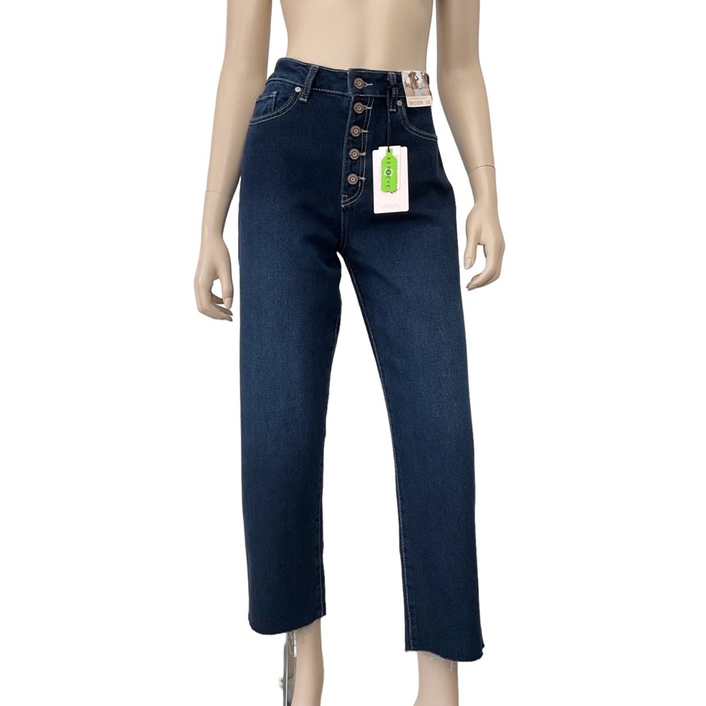 Sincerely Jules Jeans Women Size 3/26 Blue Mom Stovepipe Exposed Button Crop NEW